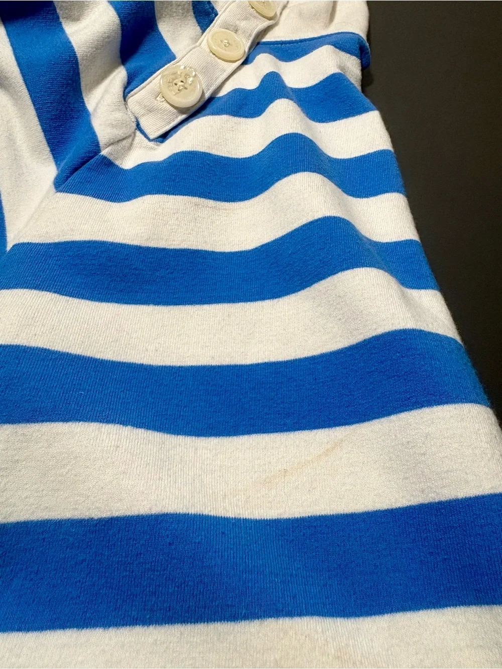 J. CREW Blue and White Striped Wide Button Collar Pullover - Picture 7 of 8